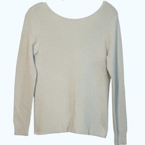 Banana Republic Neutral Cream Back V Neck Sweater Long Sleeve Ribbed Knit Top XS